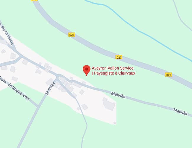 Carte localisant Aveyron Vallon Service, Paysagiste à Clairvaux, près des routes D27 et Chemin de Roque Vert à Malviès.